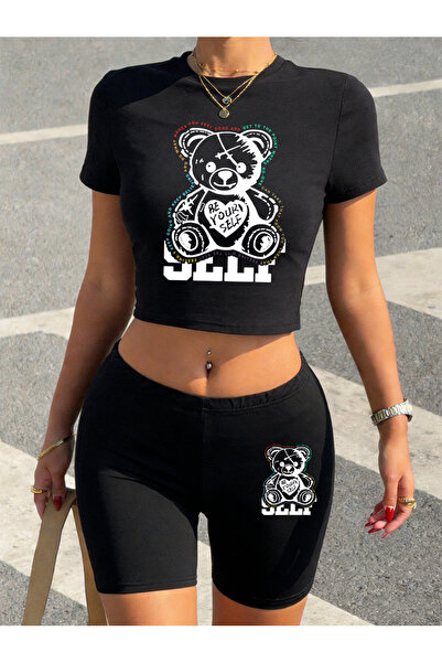 NOISSEY Σέξι Be Yourself Pink Heart με τύπωμα Babby Tee Σορτς Γυναικείο Σετ δ...