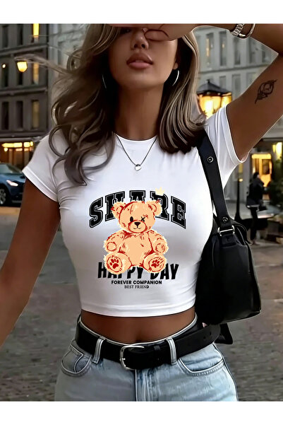 NOISSEY Share Happy Day Teddy Bear Printed Women's Babby Teet-Shirts Summer H...