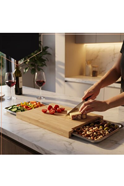 KESNUP Πολυλειτουργική σανίδα κοπής από Μπαμπού , 2 δοχεία αποθήκευσης, ανοξε...