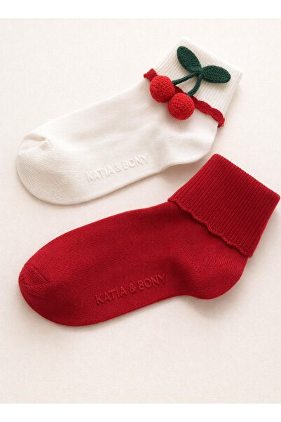 Katia&Bony Girl's 2-Piece Step Socks with Cherry Accessories