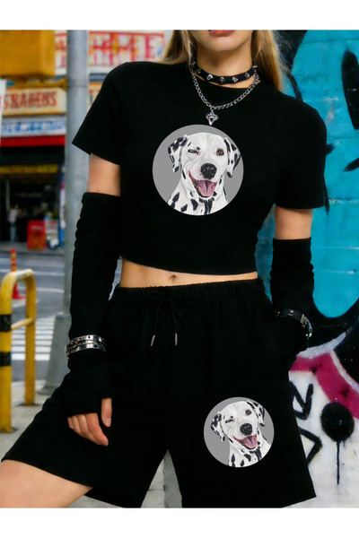 NOISSEY Summer Dalmatian Dog Printed Babby Teet-Shirt Shorts Women Sexy Two P...