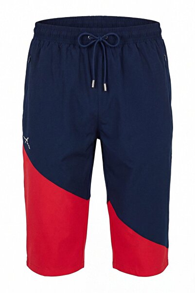 Haşema Navy Blue Red Long Men's Pool and Sea Shorts 6007