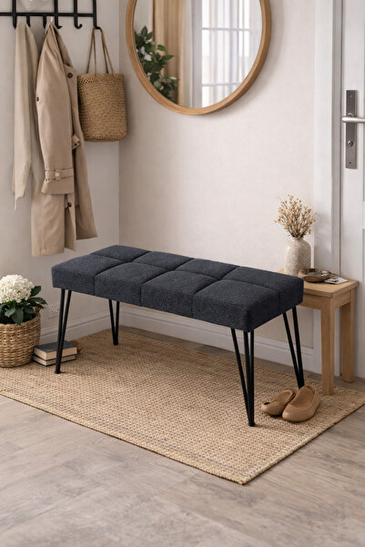 densan aksesuar Metal Ayaklı 90 Cm Soft Antrasit Puf & Bench Tekli
