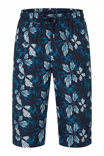Haşema Yaprak Patterned Blue Long Men's Pool and Sea Shorts 6003