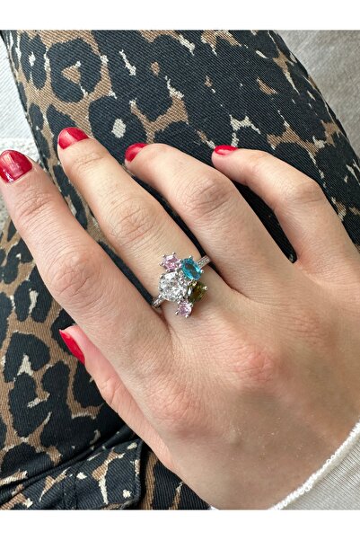 ringbox Silver Color Multi Stone Flower Ring