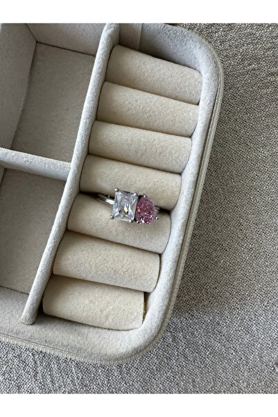 ringbox Silver Color Pink Two Stone Ring