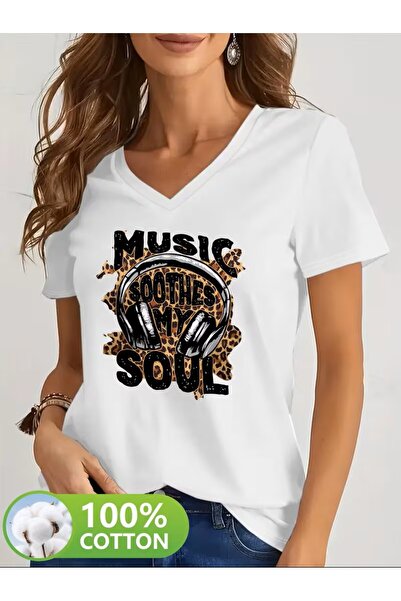 oneagılyazı με τύπωμα Μπλουζάκι. Κοντομάνικο μπλουζάκι με λαιμόκοψη V για καλ...