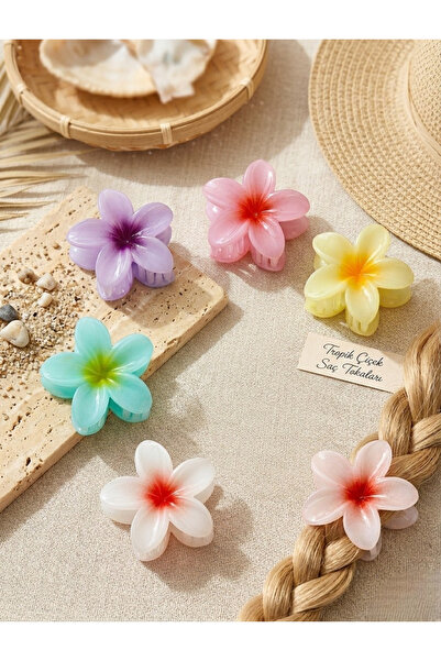 LUNEVORA 6 Pieces of Colorful Lotus Flower Hair Clips Large Size for Women