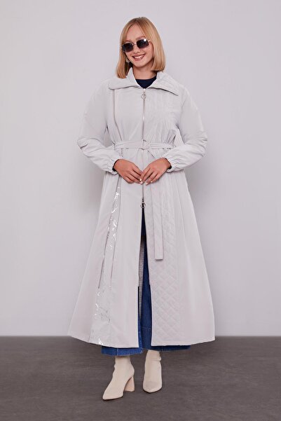 Levidor Stone Unfold Zip Detail Trench Coat
