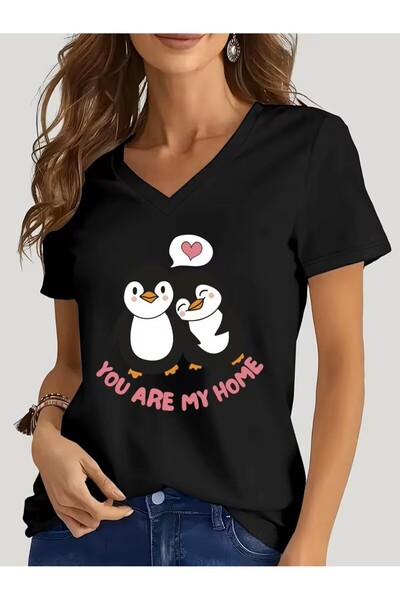 H&GHAMLEGİYİM με τύπωμα Μπλουζάκι. Κοντομάνικο μπλουζάκι με λαιμόκοψη V για κ...