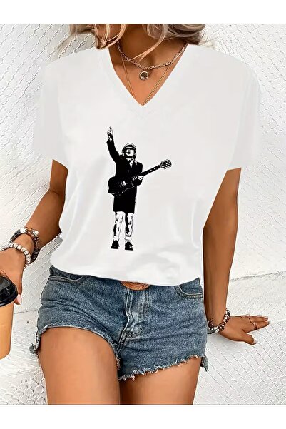 H&GHAMLEGİYİM με τύπωμα Μπλουζάκι. Κοντομάνικο μπλουζάκι με λαιμόκοψη V για κ...