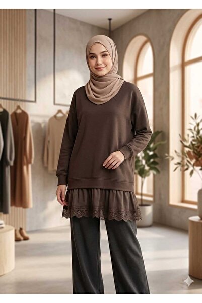 Puane Women's Skirt with Asymmetrical Cut Lace Detailed Tunic 10766