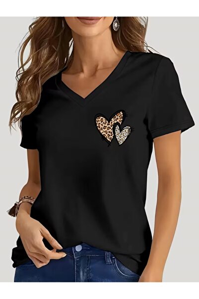 oneagılyazı Printed T-Shirt. Short Sleeve V-Neck Summer & Spring Casual Top, ...