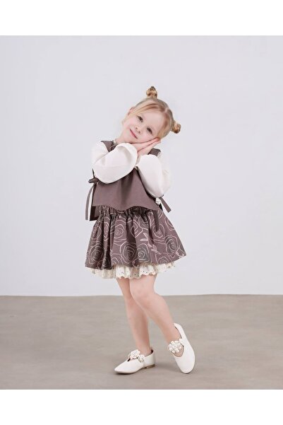 TINY BEAR Girl's Vest Set Shirt and Skirt Set