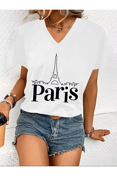 H&GHAMLEGİYİM με τύπωμα Μπλουζάκι. Κοντομάνικο μπλουζάκι με λαιμόκοψη V για κ...