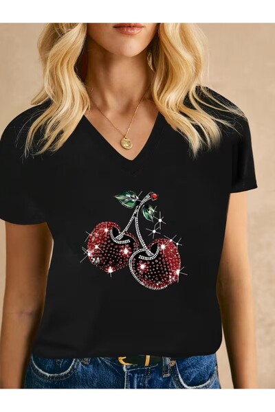 oneagılyazı με τύπωμα Μπλουζάκι. Κοντομάνικο μπλουζάκι με λαιμόκοψη V για καλ...