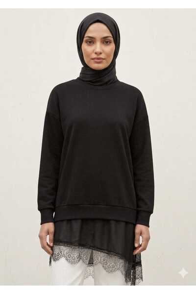 Puane Women's Skirt with Asymmetrical Cut Lace Detailed Tunic 10766