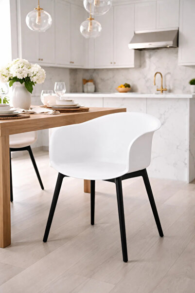 MARIA HOMES Modern White Plastic Armchair with Metal Legs