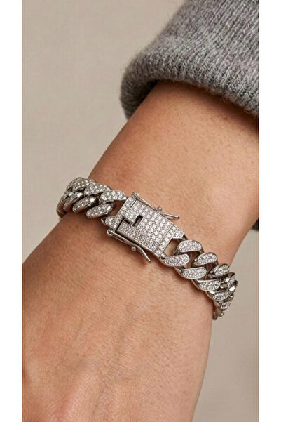 Wind Silver Taşlı Kalın Bileklik 925