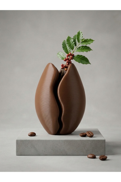 craftopya Dekoratif Kahve Çekirdeği Tasarımlı Modern Vazo - Kahverengi Ev ve Kahve Köşesi Aksesuarı (14x11 cm)