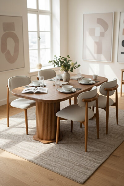 vilena Line Bohem Polo 4 Kişilik Yemek Masası Takımı – MDF Masa ve Ahşap Sand...