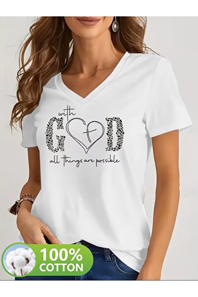 oneagılyazı με τύπωμα Μπλουζάκι. Κοντομάνικο μπλουζάκι με λαιμόκοψη V για καλ...