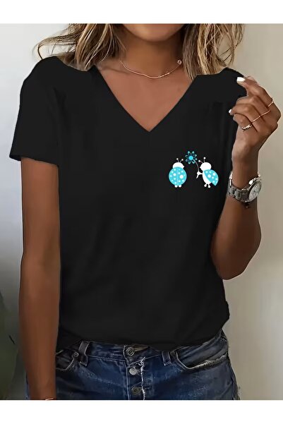 H&GHAMLEGİYİM με τύπωμα Μπλουζάκι. Κοντομάνικο μπλουζάκι με λαιμόκοψη V για κ...