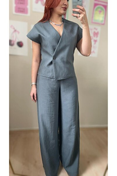 Tumtum Wear Anthracite High Waist Trousers Vest Bottom Top Set