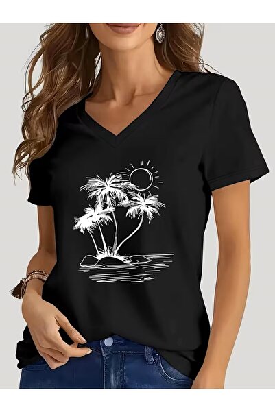 oneagılyazı με τύπωμα Μπλουζάκι. Κοντομάνικο μπλουζάκι με λαιμόκοψη V για καλ...