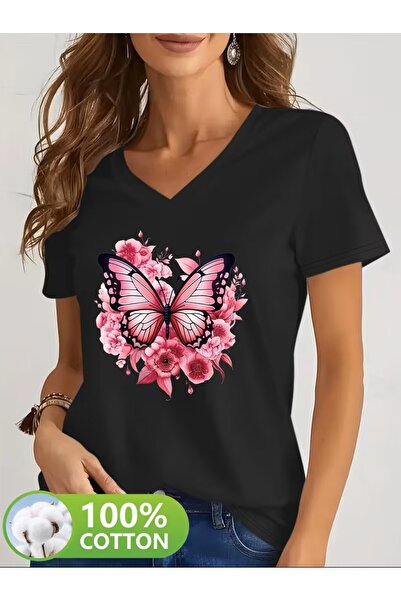 H&GHAMLEGİYİM με τύπωμα Μπλουζάκι. Κοντομάνικο μπλουζάκι με λαιμόκοψη V για κ...