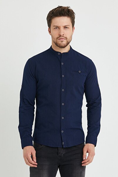 RAVANELLI slim fit Cămașă pentru bărbați cu guler în V, bumbac în in Flam, pl...