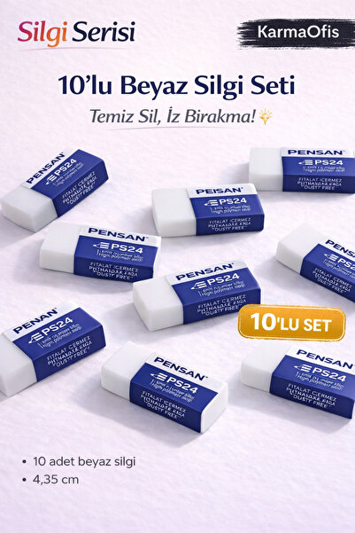 KarmaOfis 10'lu Beyaz Silgi Seti PS24 | Tozsuz Silgi, İz Bırakmayan Yumuşak S...