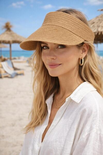 MARBERRY Camel Straw Visor Tennis Women's Hat