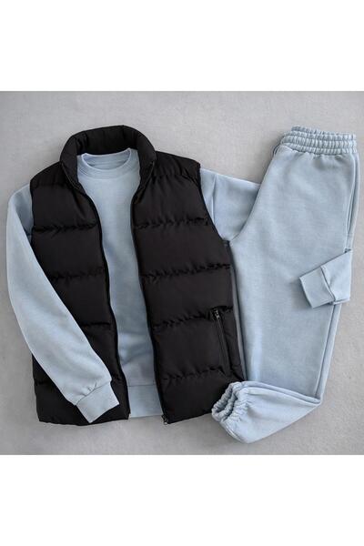 WENMİNG Men's 3-Thread Tracksuit Set Bisikletyaka Y Vest Set 3-Piece Full Com...