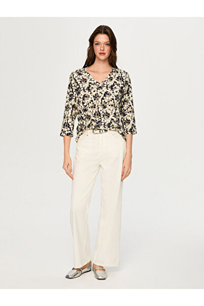 Faik Sönmez Soyut Desen V Yaka Uzun Kol Tshirt S26TSH098