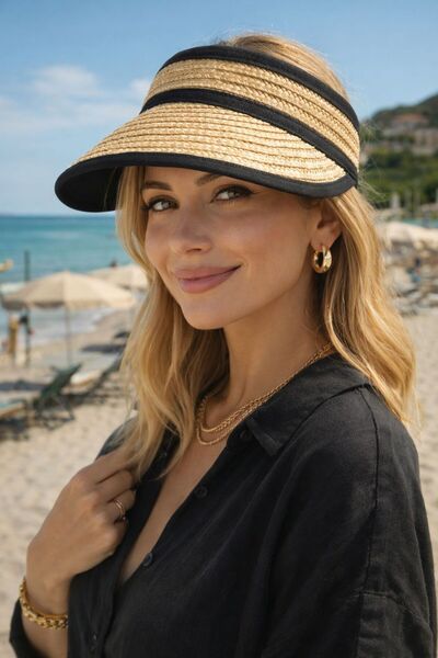 MARBERRY Camel Black Straw Visor Tenisci Women's Hat