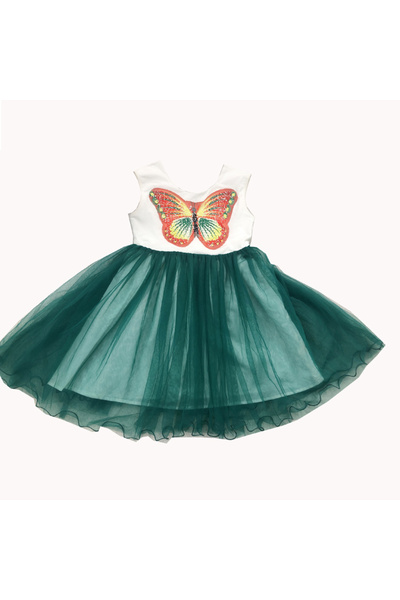 Bidani - Green Flutter Dress, Dark Green, 2Y to 12Y