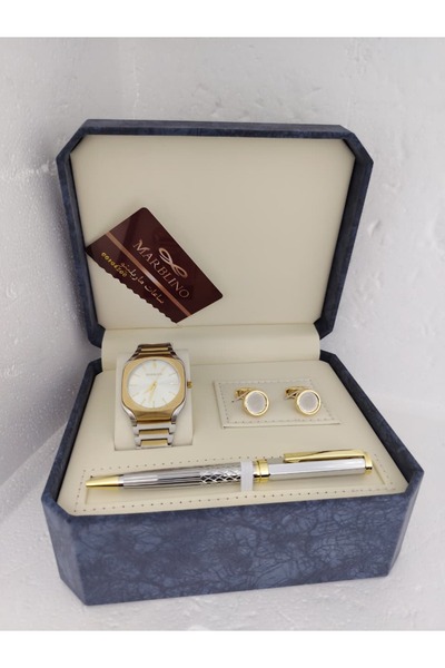 marblino طقم رجالي ساعة ماربلينو فاخرة مع قلم وكبك رسمي