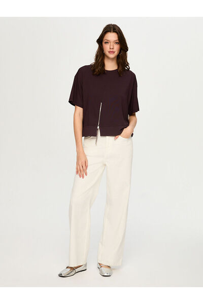 Faik Sönmez Fermuar Detaylı Yuvarlak Yaka Kısa Kol T-Shırt S26TSH058