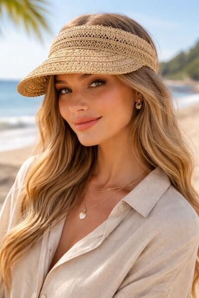 MARBERRY Camel Hand Knitted Straw Visor Tenisci Women's Hat