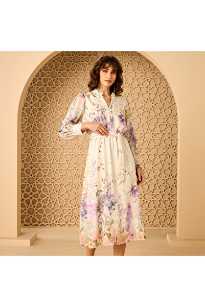 Generics Floral Print Belted Midi Dress