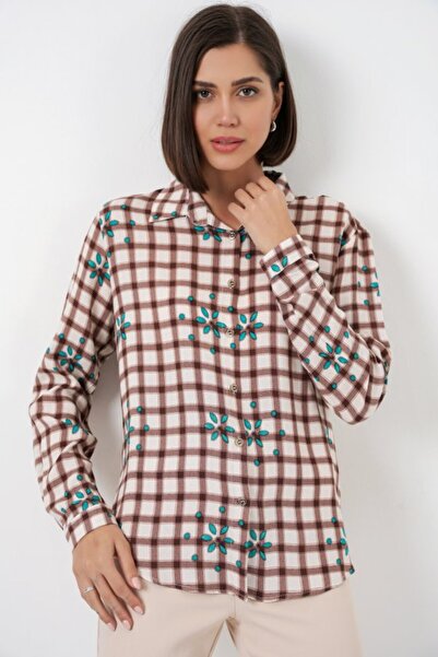COjans Patterned Oversized Viscose Shirt 20371 - Brown