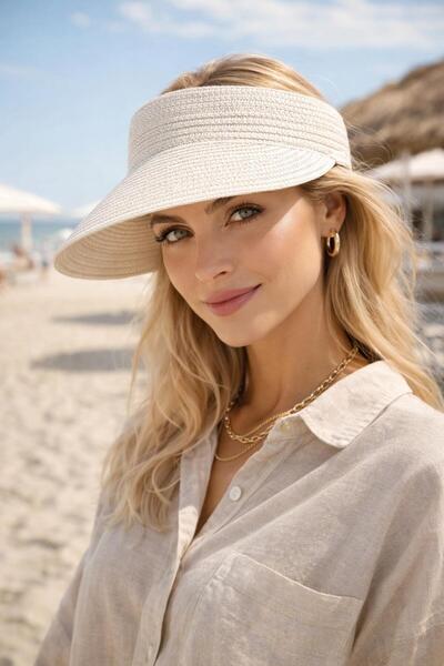 MARBERRY Cream Straw Visor Tenisci Women's Hat