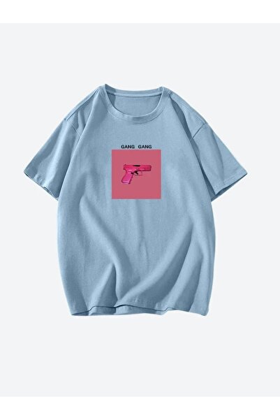 ALİ.COM Unisex Gang Gang cu imprimeu guler rotund bumbac llu supradimensionat...