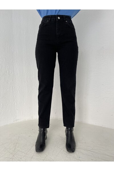 DRC trend Arghe High Waist Stretch Fabric Black Mom Jeans S Stretchy Denim Tr...