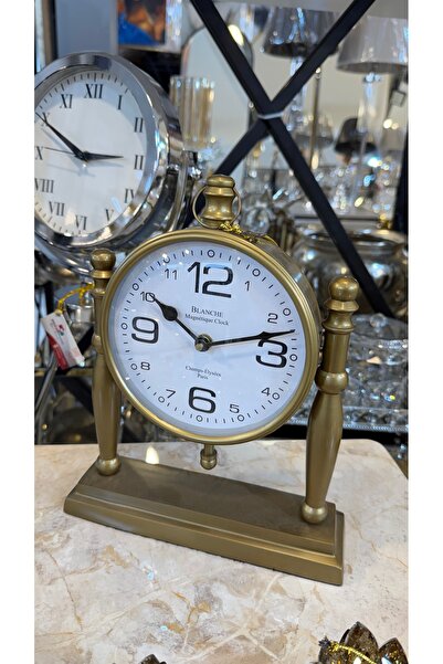 Riyes Tasarım Vintage Paris Masa Saati – Eskitme Gold Dekoratif Metal Saat