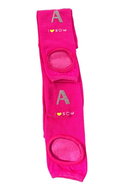 She Can Wear İsim Baskılı (Glitter Gümüş) Topuklu Tozluk Pembe Pamuk