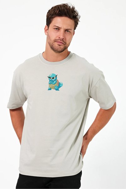 FAUNION Unisex Oversized Embroidered Squirtle Anime Character Design 100% Cot...