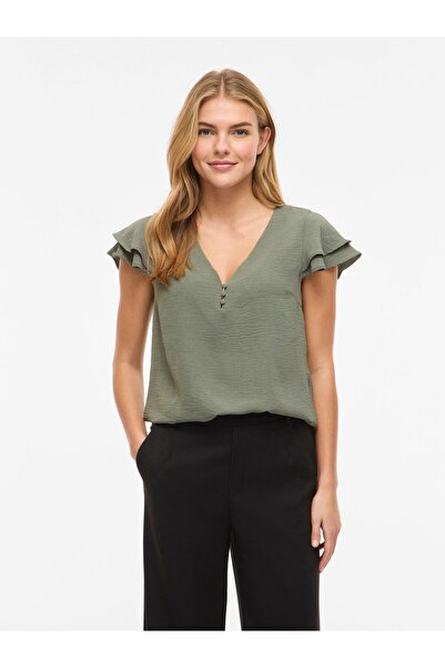 VILA Oberteil mit kurzen Ärmeln VISPENCER V-Ausschnitt