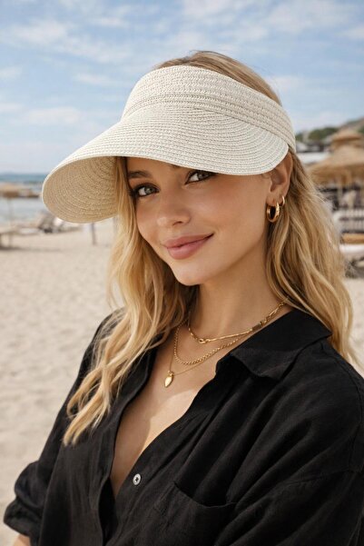 HAZAL KAYA ATELIER White Straw Visor Tenisci Women's Hat